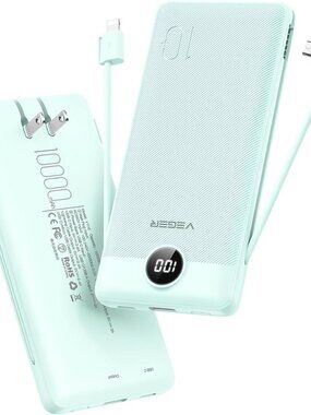 Portable Charger with Built-in AC Plug and Cables All in One 10000mAh Power Bank